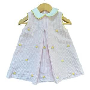 Vtg Baby Pink & White Stripe Dress with Embroidered Ducks